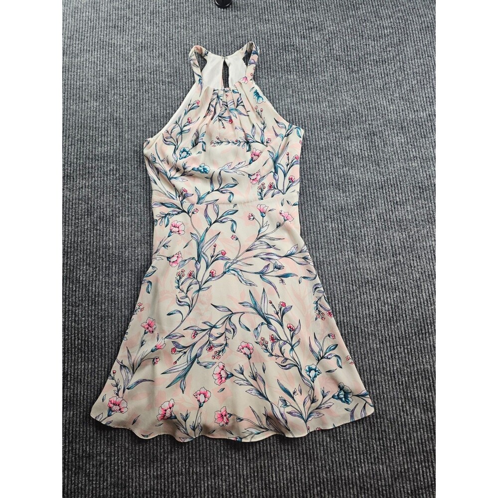 Express Floral Halter Dress Pink Blue Keyhole Mini A-Line Pleated Size 4 Summer
